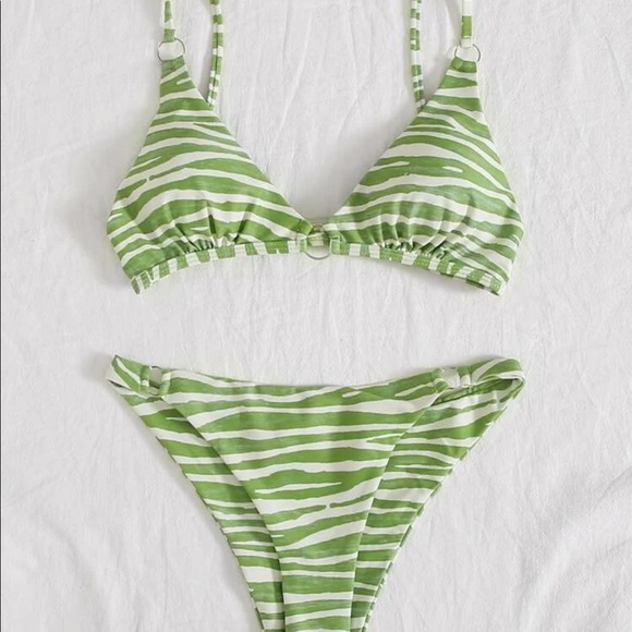 White and green striped zebra print bikini - Picture 1 of 4